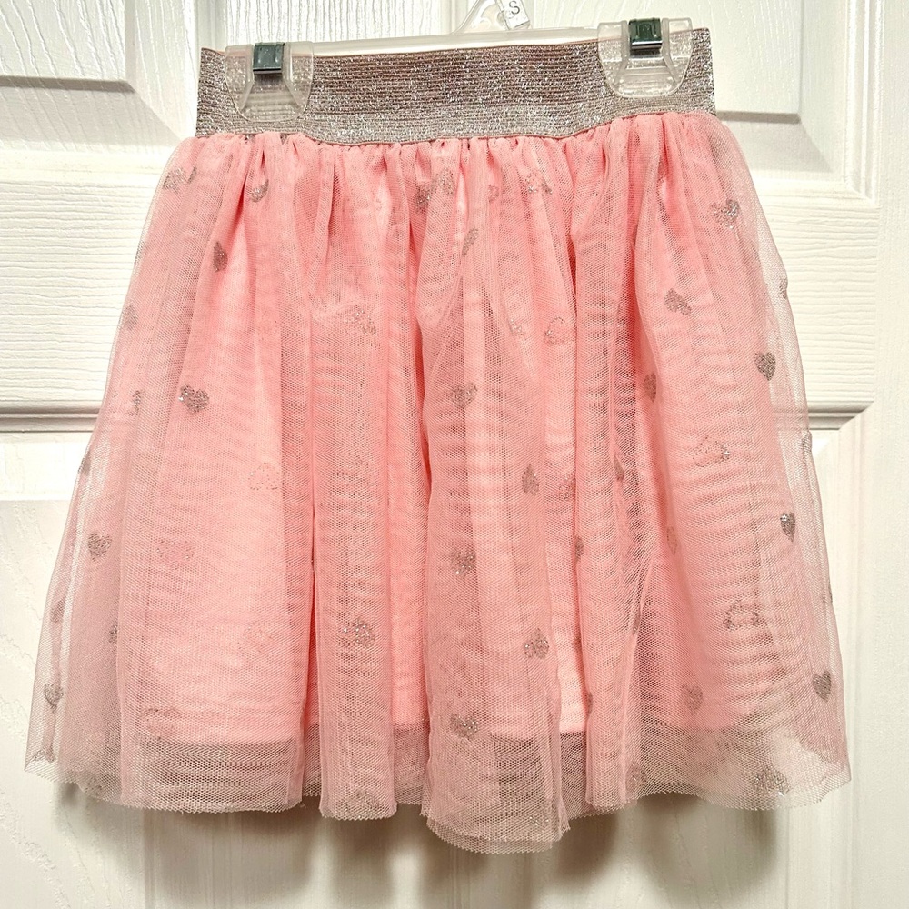 Girls Pink with Silver Hearts Tulle Tutu Skirt - Size 4t